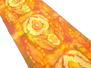 手織り紬　花更紗模様織り出し名古屋帯